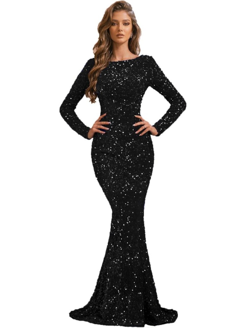 Glamorous Velvet Sequin Maxi Dress | Sweetheart Bodycon Long Sleeve Evening Gown